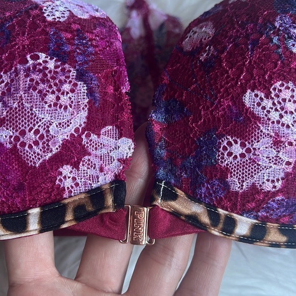 PINK BY VICTORIA SECRET Date push Up Racerback front clasp floral lace 32DD - Picture 3 of 11